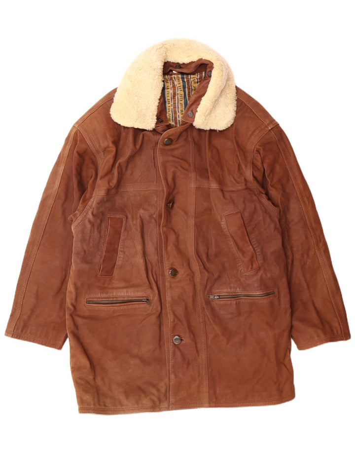 VINTAGE Ανδρικό Δερμάτινο Παλτό IT 50 Μεγάλο Καφέ