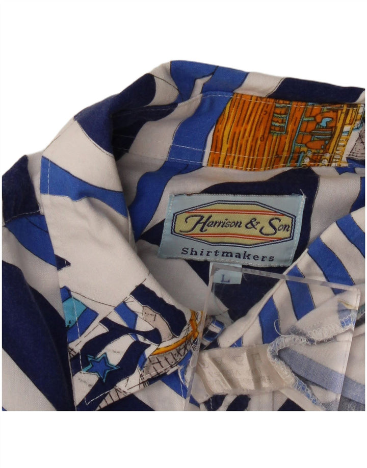 Harrison & Son Ανδρικό πουκάμισο με κοντό μανίκι, αφηρημένο σχέδιο, μεγάλο μπλε βισκόζη