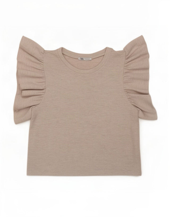 Zara Γυναικείο T-Shirt Crop Top UK 12 Medium Beige Polyester