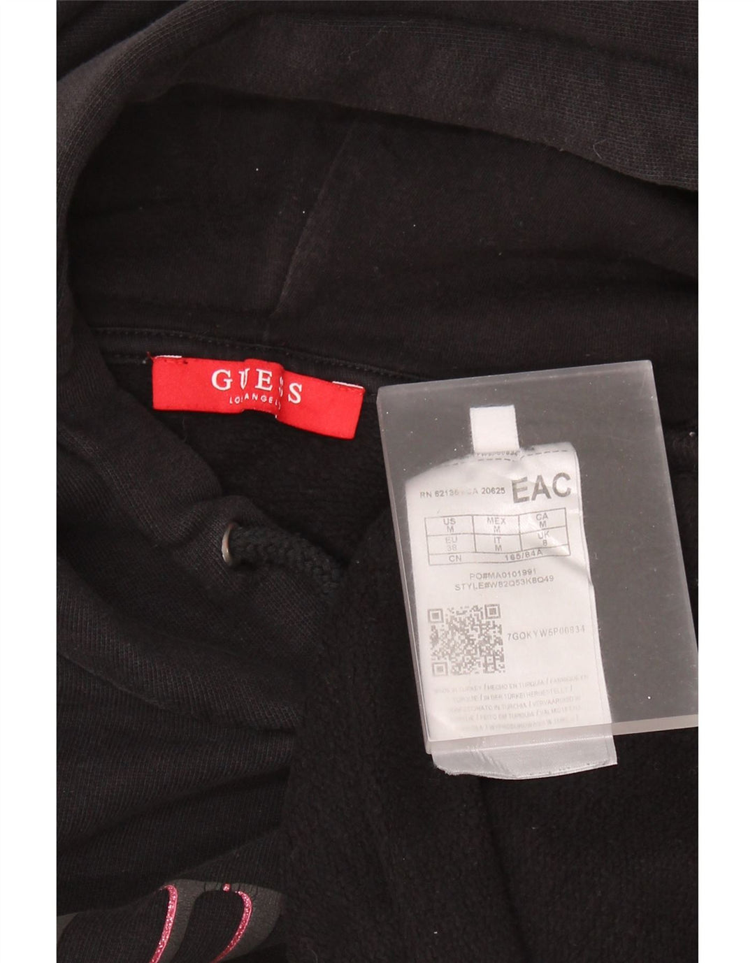 GUESS Γυναικείο υπερμεγέθη 3/4 μανίκι γραφικό κουκούλα UK 8 Small Black