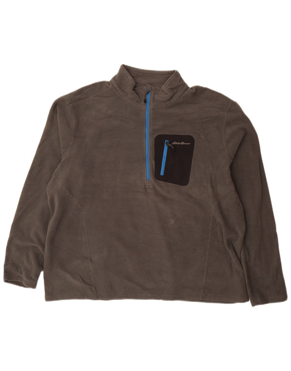 EDDIE BAUER Mens Zip Neck Fleece Jumper 2XL Grey Polyester