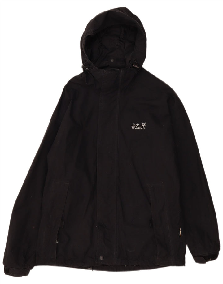 Jack Wolfskin Ανδρικό μπουφάν βροχής με κουκούλα UK 36/38 μεσαίο μαύρο πολυαμίδιο