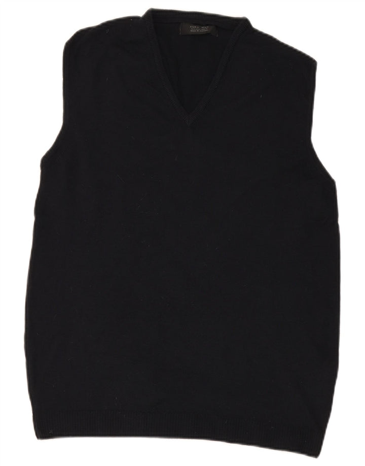 ZARA Ανδρικό γιλέκο Tank Top Large Navy Blue Wool