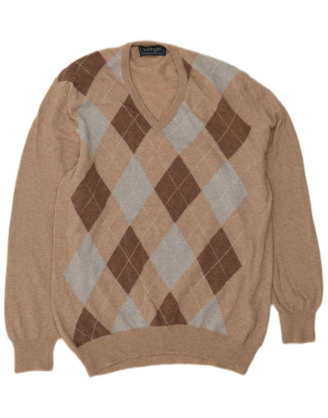 Ανδρικό πουλόβερ Valdoglio με V λαιμόκοψη XL Μπεζ Argyle/Diamond Wool