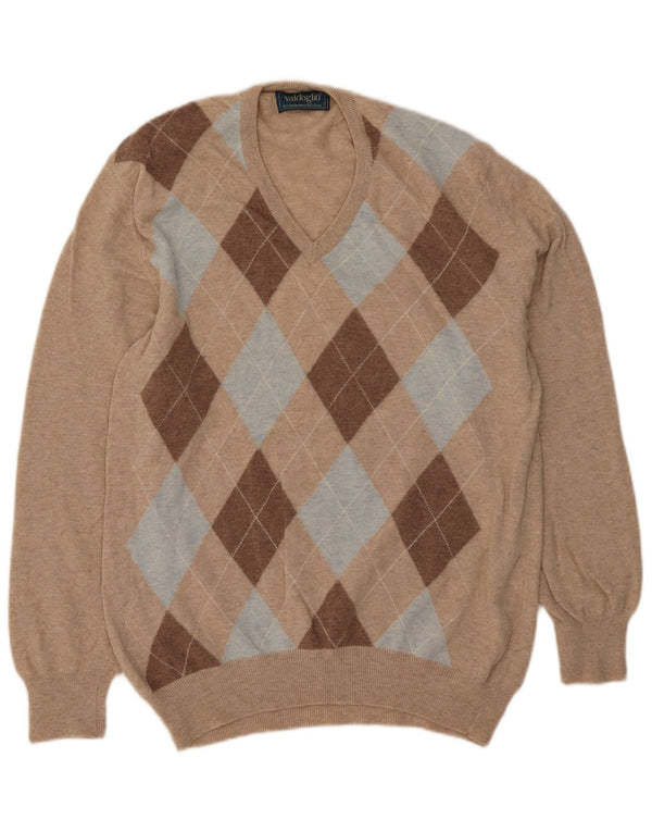 Ανδρικό πουλόβερ Valdoglio με V λαιμόκοψη XL Μπεζ Argyle/Diamond Wool