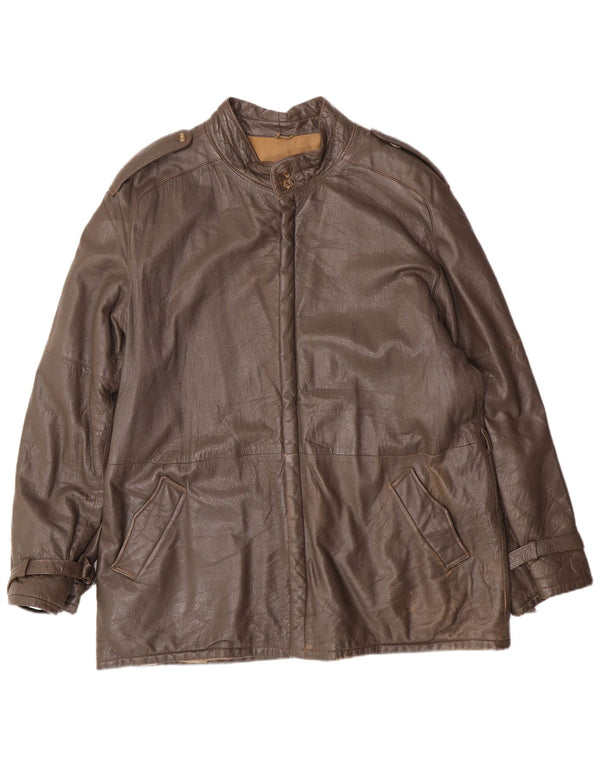 Vintage Ανδρικό Στρατιωτικό Δερμάτινο Μπουφάν IT 56 3XL Γκρι Δερμάτινο