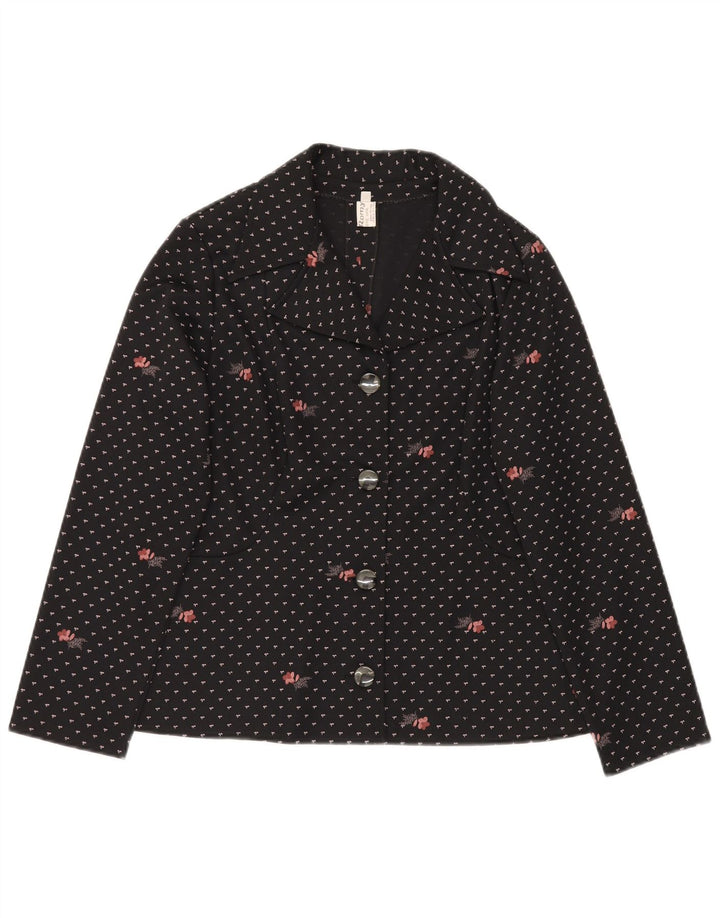 Romy Γυναικείο μπουφάν blazer UK 14 μεγάλο μαύρο φλοράλ πολυεστέρας