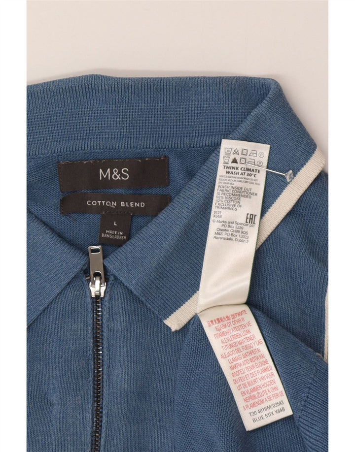 Marks & Spencer Ανδρικό πουλόβερ με λαιμόκοψη σε polo μεγάλο μπλε χρώμα