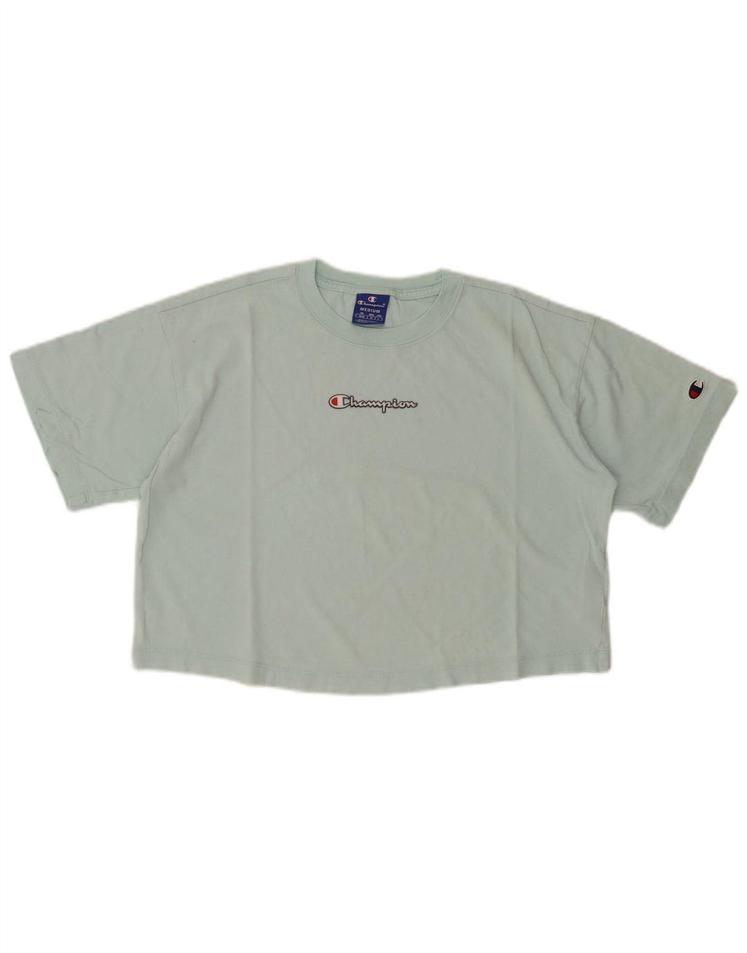 Γυναικείο Crop Graphic T-Shirt CHAMPION Top UK 14 μεσαίο τιρκουάζ βαμβάκι