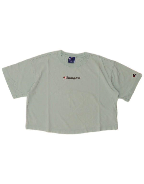 Γυναικείο Crop Graphic T-Shirt CHAMPION Top UK 14 μεσαίο τιρκουάζ βαμβάκι