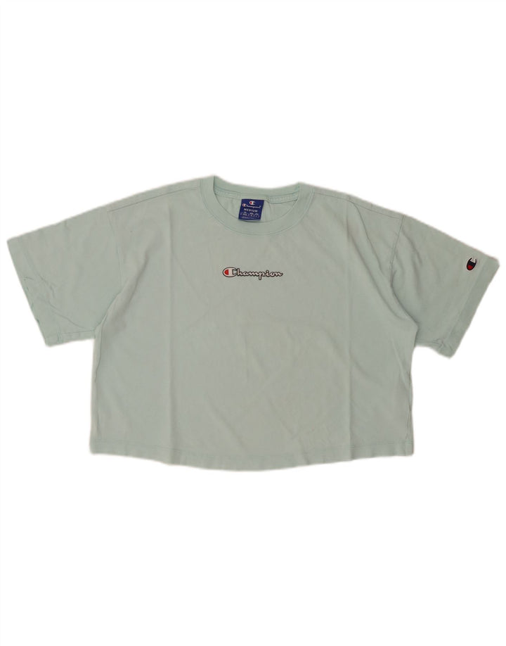 Γυναικείο Crop Graphic T-Shirt CHAMPION Top UK 14 μεσαίο τιρκουάζ βαμβάκι