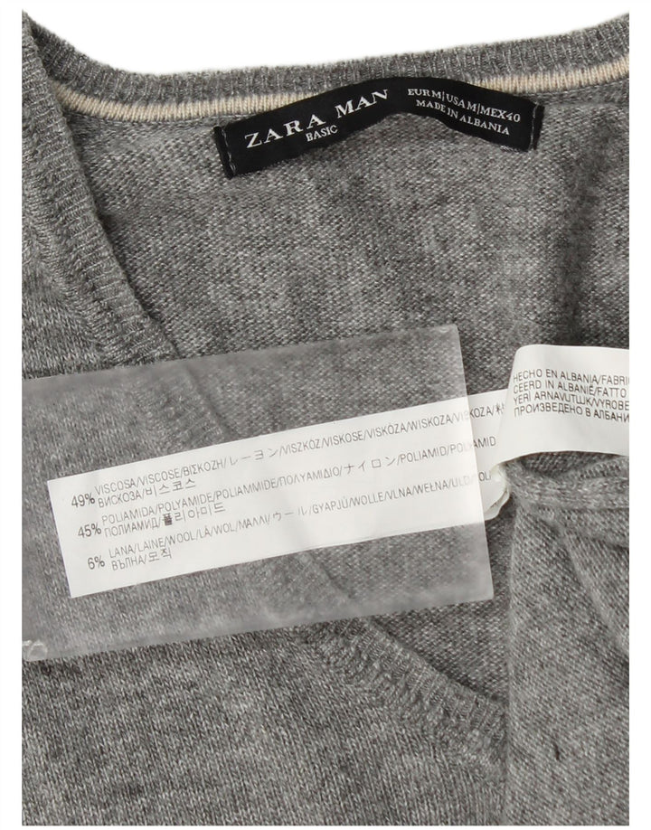 Ανδρικό πουλόβερ Zara με λαιμόκοψη σε μεσαίο γκρι βισκόζη