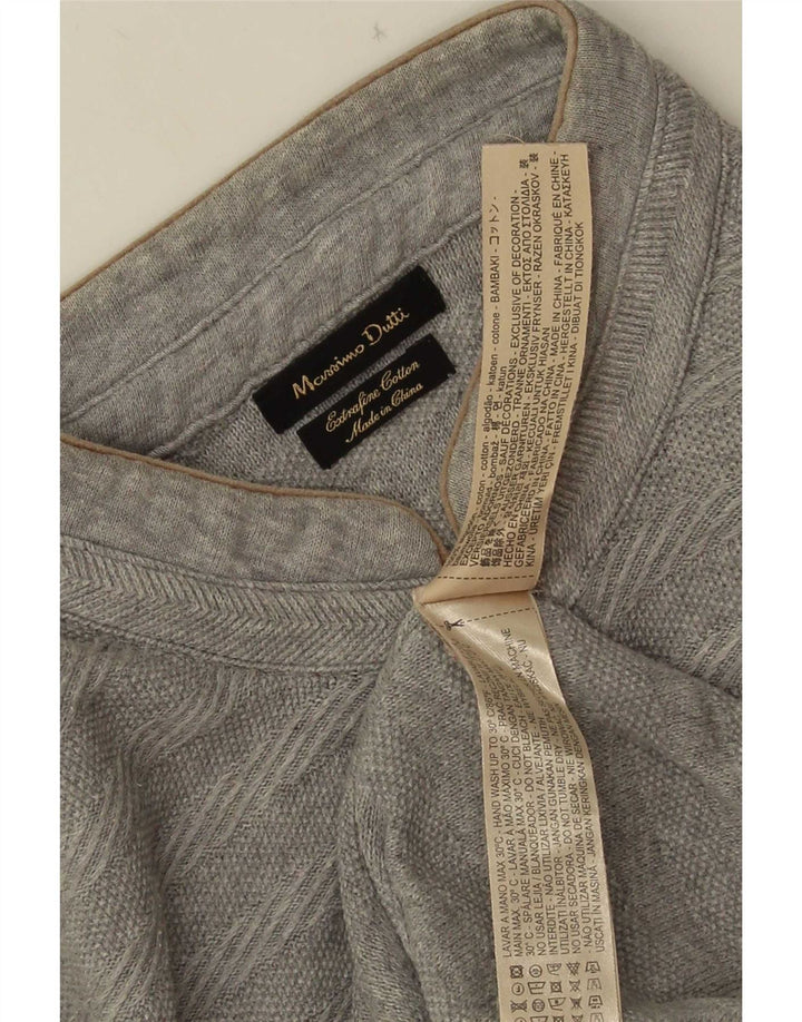 Massimo Dutti Ανδρικό πουλόβερ με κουμπιά λαιμόκοψη XL γκρι βαμβακερό ριγέ
