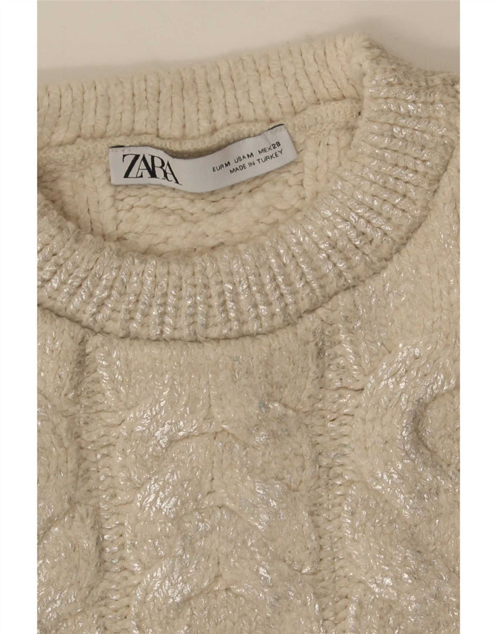Zara Γυναικείο πουλόβερ με λαιμόκοψη Crop Crop UK 14 Medium Beige
