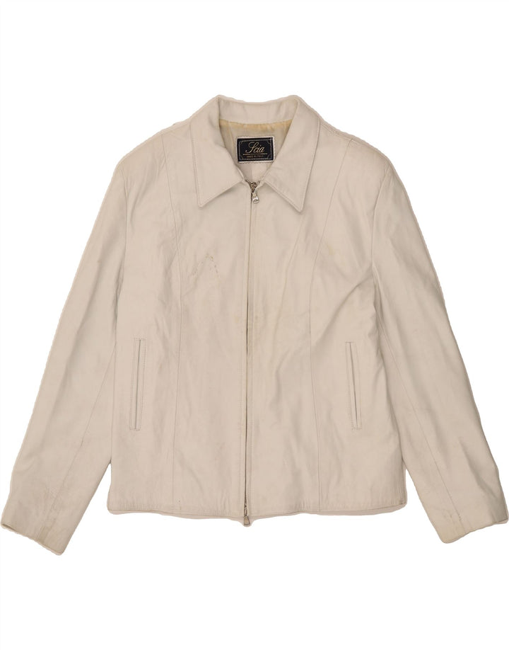 VINTAGE Womens Leather Jacket UK 14 Large White Leather Vintage Vintage and Second-Hand Vintage from Messina Hembry 