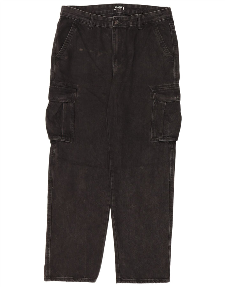 Kiabi Mens Cargo Straight Jeans IT 50 Large W34 L31 Μαύρο