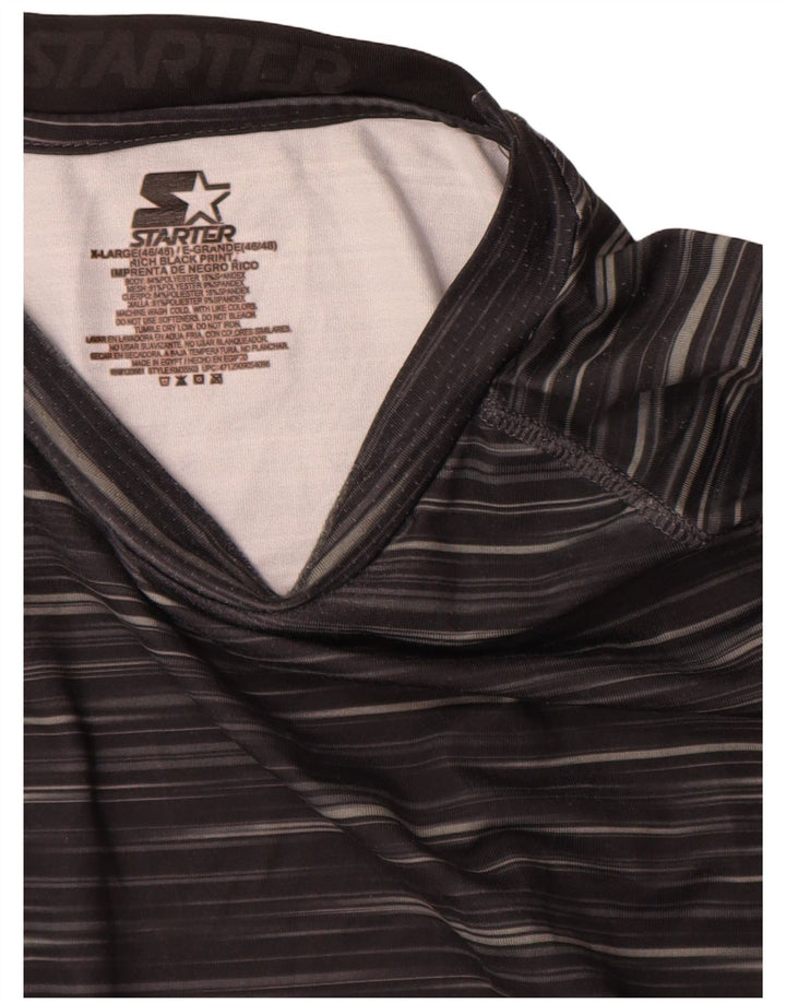 Starter Mens Top Long Sleeve UK 46/48 XL Black Pinstripe Polyester