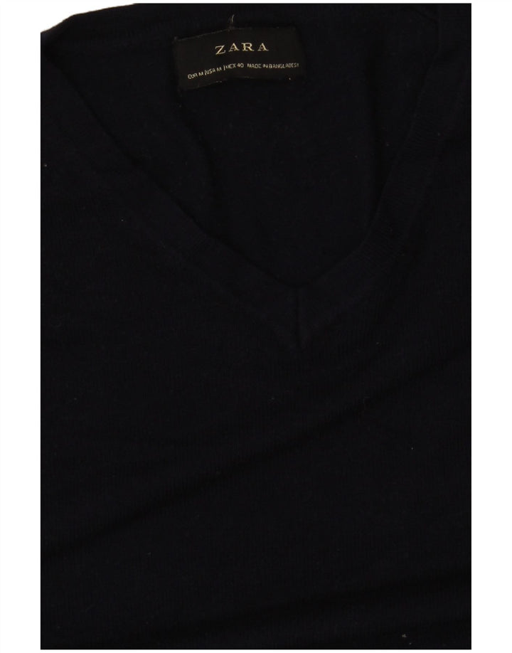 Zara Γυναικείο πουλόβερ με V λαιμόκοψη UK 14 Medium Navy Blue