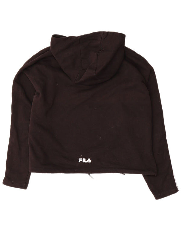 Γυναικεία FILA Oversized Crop Graphic Hoodie Jumper UK 14 Medium Black Cotton