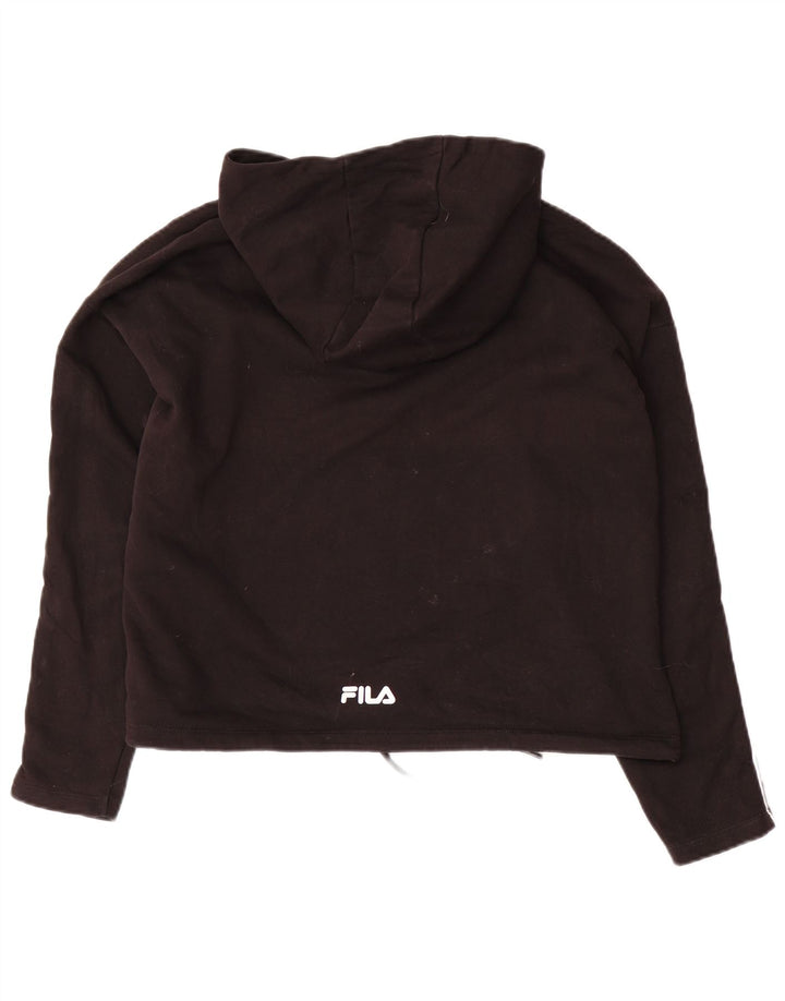 Γυναικεία FILA Oversized Crop Graphic Hoodie Jumper UK 14 Medium Black Cotton