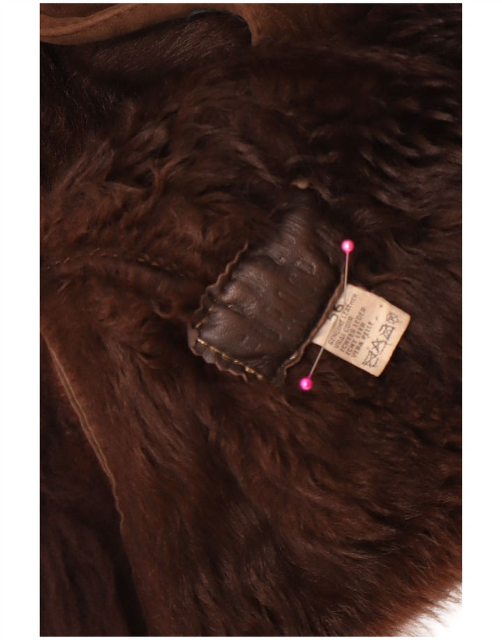 Vintage Ανδρικό παλτό Shearling UK 38 Δέρμα μεσαίου καφέ χρώματος
