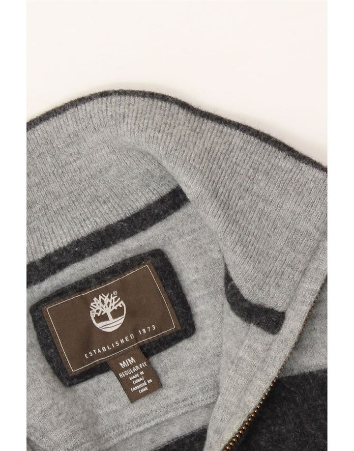 TIMBERLAND Mens Regular Fit Zip Neck Jumper Sweater Medium Grey Striped Vintage Timberland and Second-Hand Timberland from Messina Hembry 