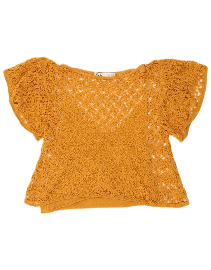 Zara Γυναικείο Crop Crochet See Through Top UK 10 Small Yellow