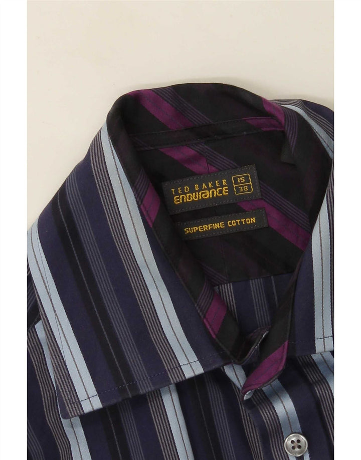 Ted Baker Ανδρικό επίσημο πουκάμισο νούμερο 38 15 Μεσαίο μπλε ριγέ βαμβακερό