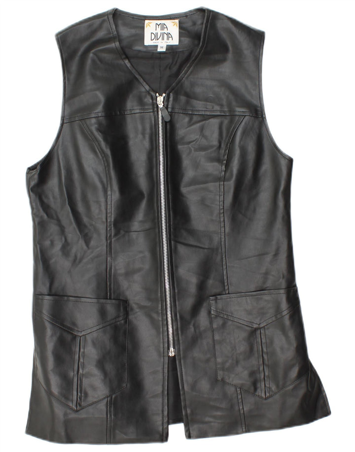 Vintage Γυναικείο Δερμάτινο Gilet UK 12 Medium Black