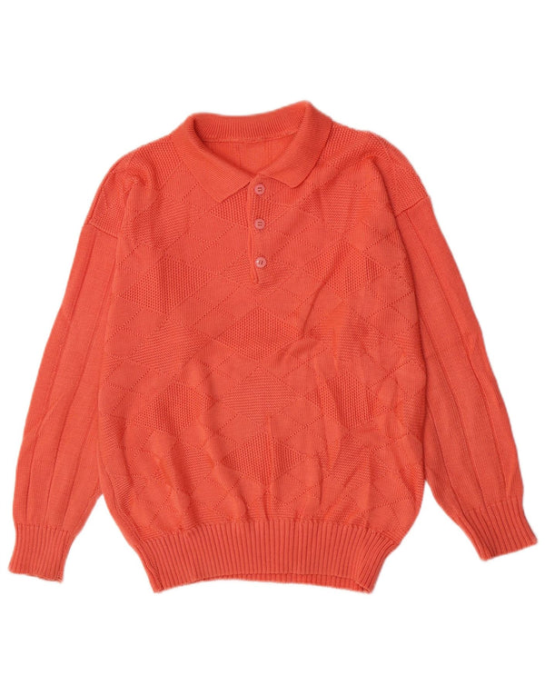 Ανδρικό vintage πουλόβερ με λαιμόκοψη, μικρό πορτοκαλί Argyle/Διαμάντι