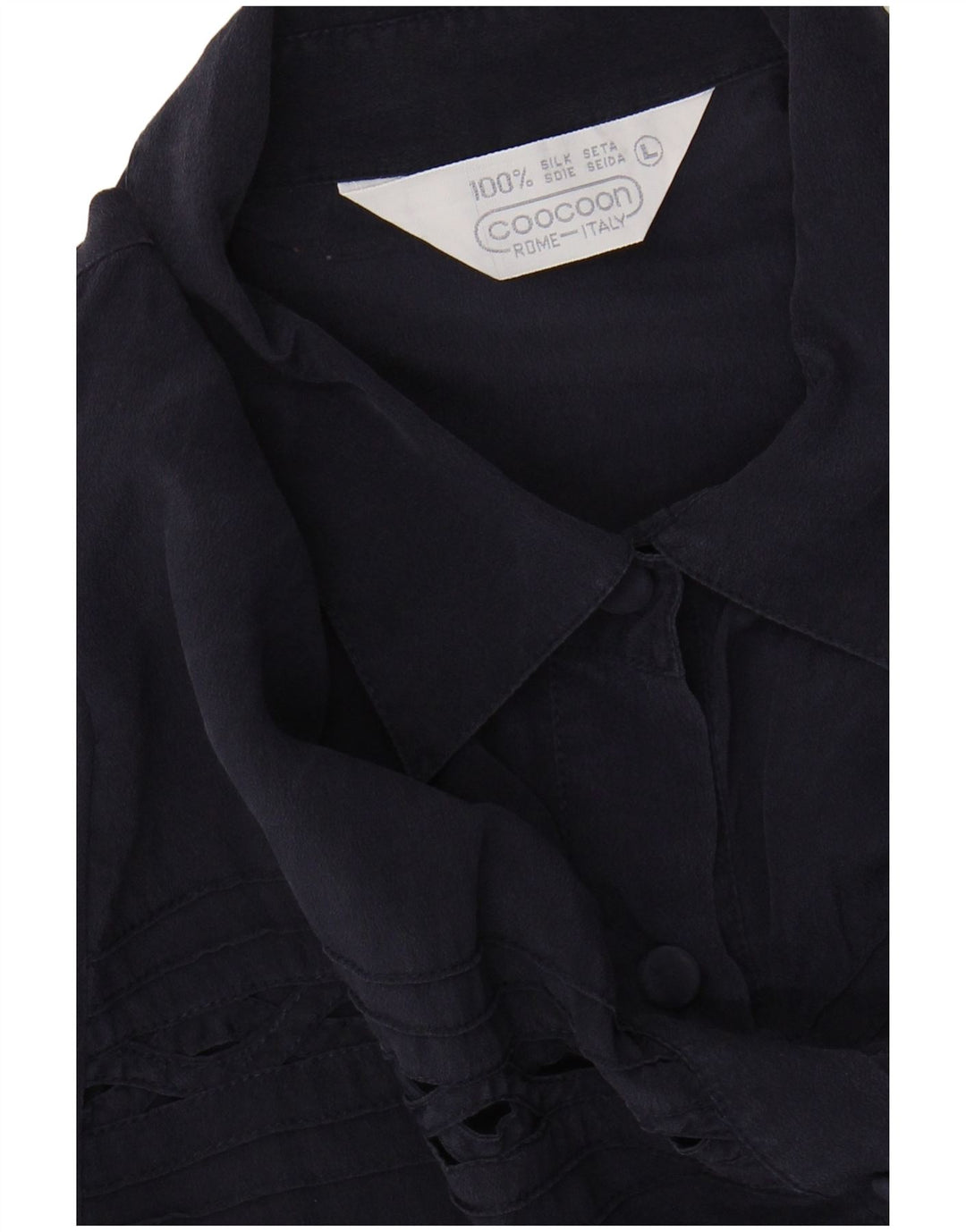 COOCOON Womens Short Sleeve Shirt Blouse UK 16 Large Navy Blue Silk