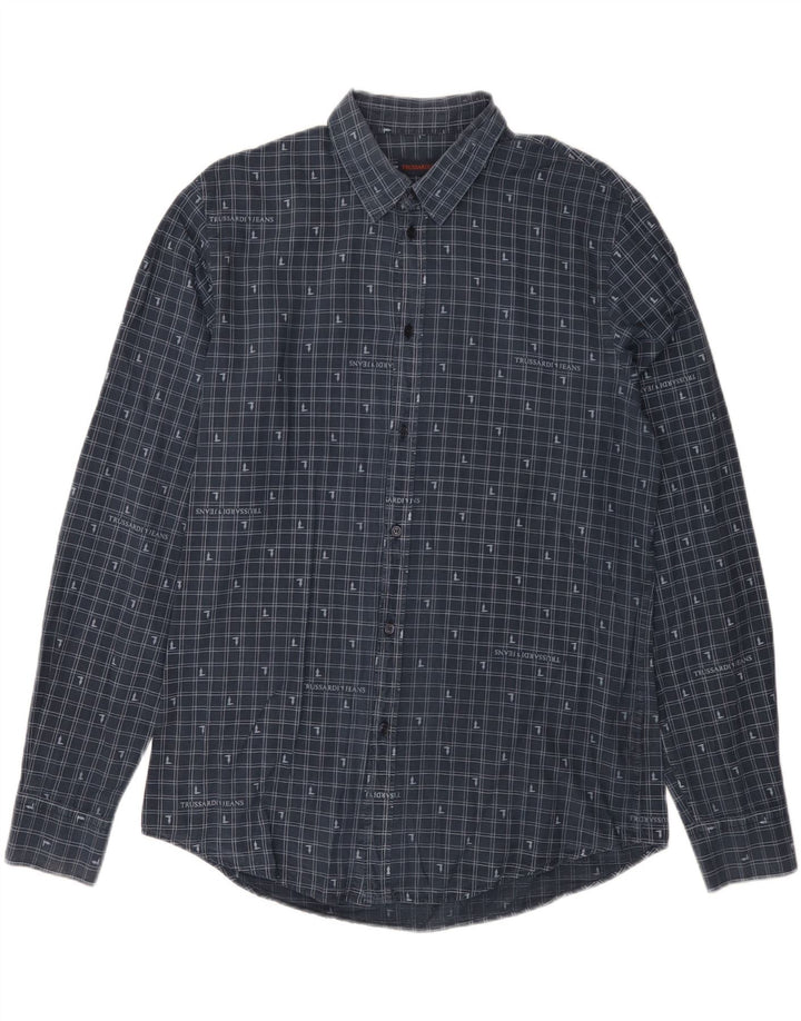 Ανδρικό πουκάμισο Trussardi Jeans Νούμερο 42 Large Navy Blue Gingham