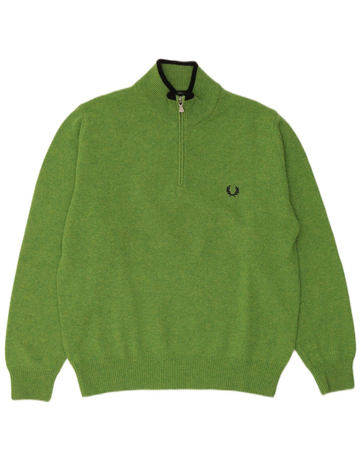 Fred Perry Ανδρικό πουλόβερ με φερμουάρ, μεσαίο πράσινο μαλλί