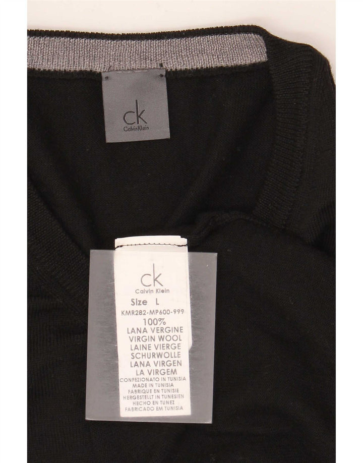 Calvin Klein Ανδρικό πουλόβερ με λαιμόκοψη με λαιμόκοψη, μεγάλο μαύρο παρθένο μαλλί