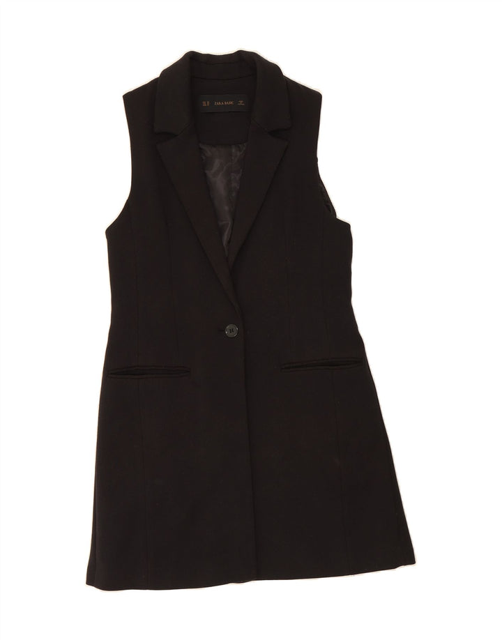 ZARA Womens Longline Sleeveless 1 Button Blazer Jacket UK 6 XS Black Vintage Zara and Second-Hand Zara from Messina Hembry 