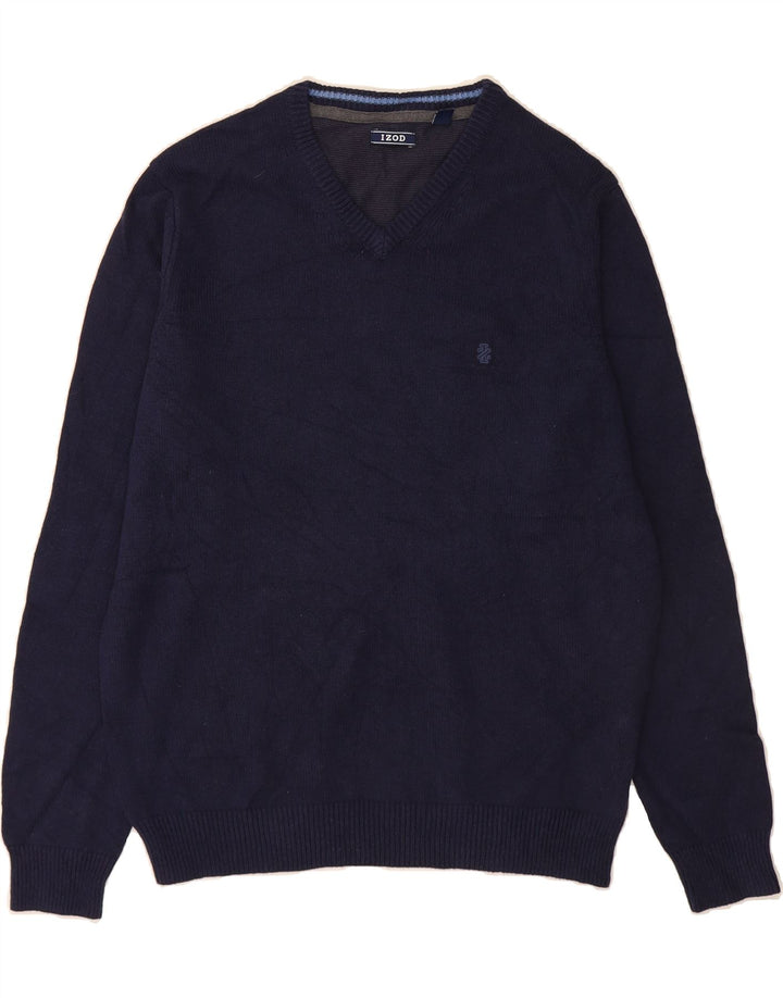 IZOD Mens V-Neck Jumper Sweater Large Navy Blue Cotton Vintage Izod and Second-Hand Izod from Messina Hembry 