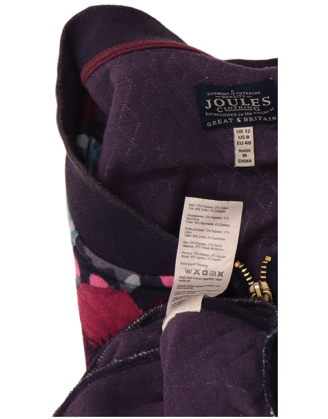 Joules Γυναικεία αθλητική φόρμα Top Jacket UK 12 Medium Navy Blue Floral Polyester