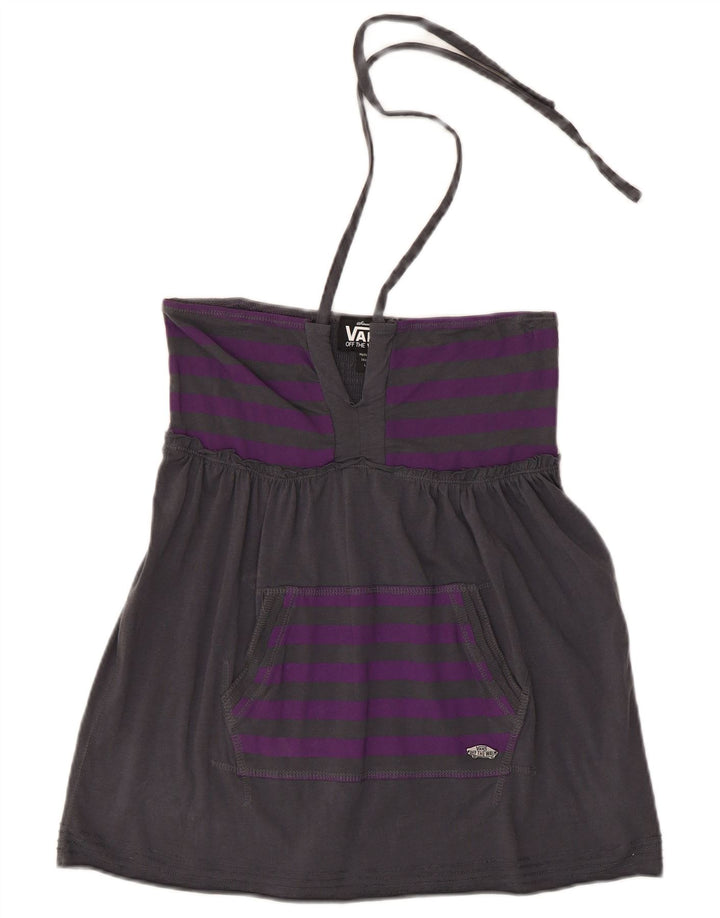 Vans Womens Crop Halter Top UK 14 Large γκρι ριγέ βαμβακερό