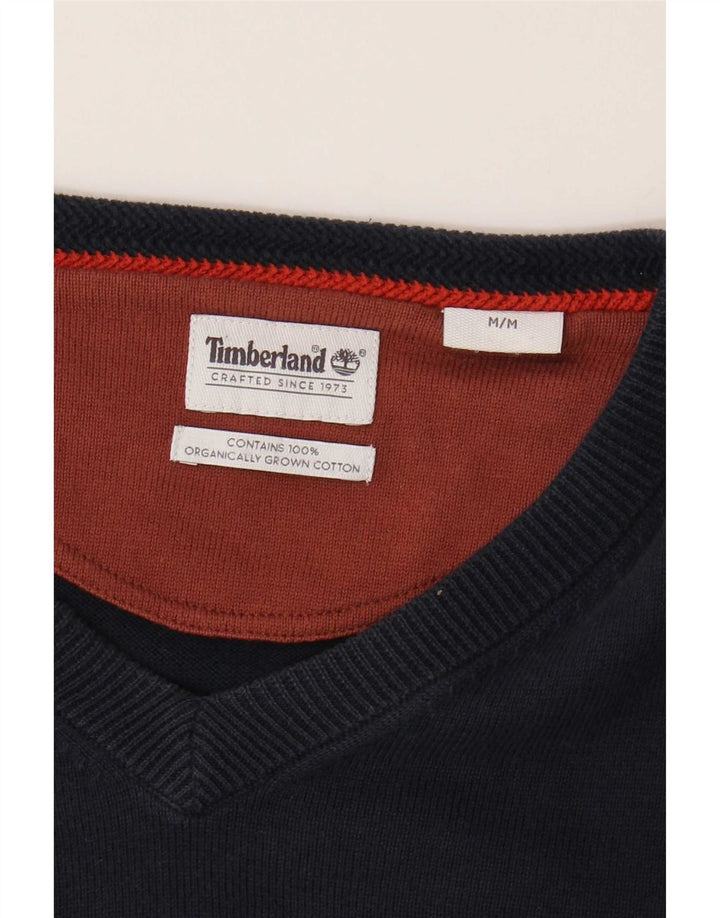 Ανδρικό πουλόβερ Timberland με V λαιμόκοψη, μεσαίο μπλε βαμβακερό