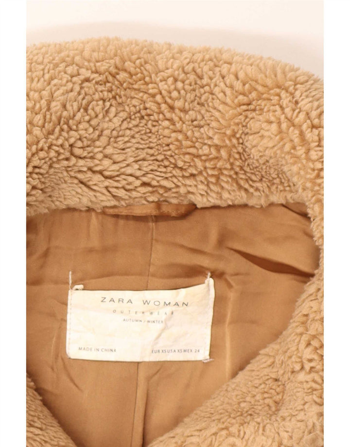Zara Γυναικείο Μπουφάν Sherpa Oversized UK 6 XS καφέ πολυεστέρας