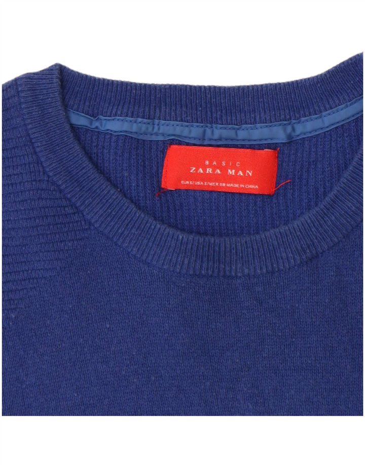Ανδρικό πουλόβερ Zara Crew Neck Jumper Μικρό Μπλε Βαμβακερό