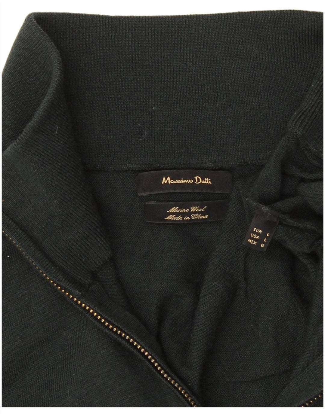 Ανδρικό πουλόβερ με φερμουάρ Massimo Dutti, Μεγάλο Πράσινο Μαλλί Merino