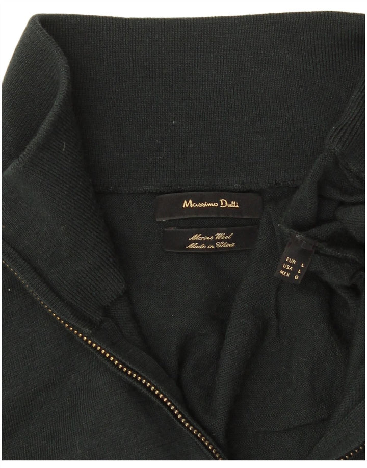Ανδρικό πουλόβερ με φερμουάρ Massimo Dutti, Μεγάλο Πράσινο Μαλλί Merino