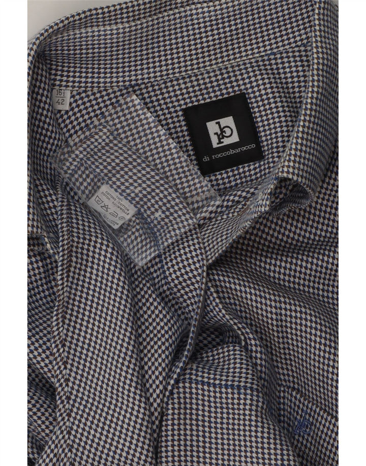 ROCCOBAROCCO Mens Shirt Size 16 1/2 42 Large Blue Houndstooth Cotton Vintage Roccobarocco and Second-Hand Roccobarocco from Messina Hembry 