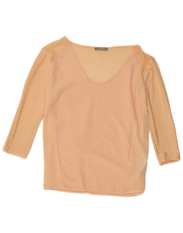 Zara Womens Top 3/4 Sleeve UK 14 Medium Pink Polyester
