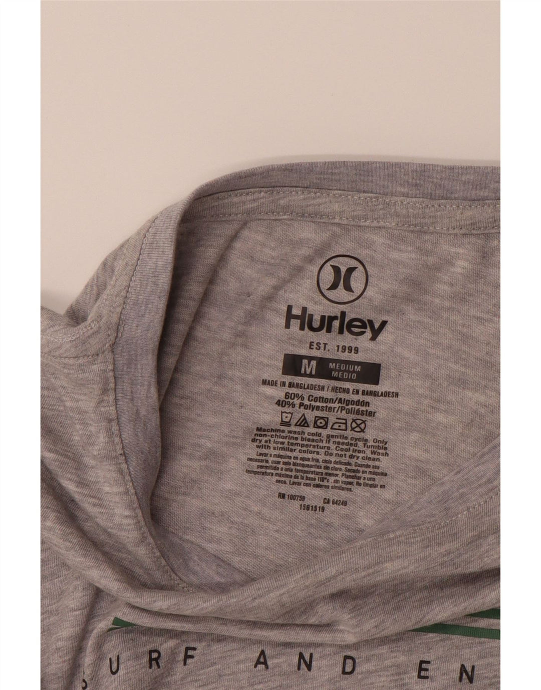 HURLEY Mens Graphic T-Shirt Top Medium Grey Cotton Vintage Hurley and Second-Hand Hurley from Messina Hembry 