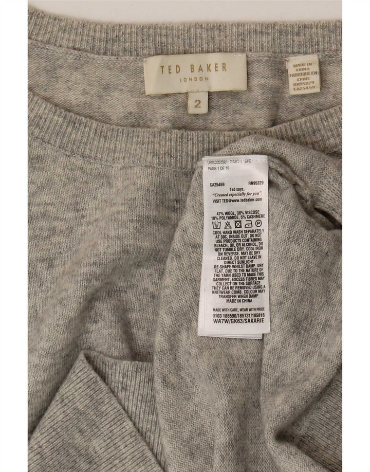 Ted Baker Γυναικείο πουλόβερ με λαιμό βάρκα, μέγεθος 2, μικρό γκρι μαλλί