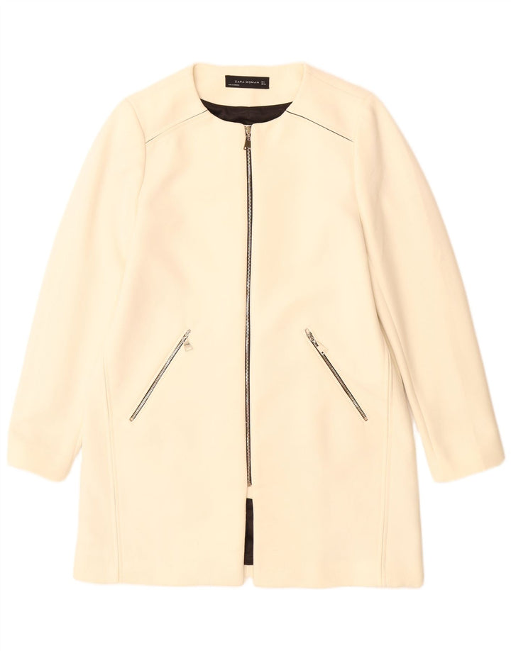 Zara Γυναικείο Παλτό UK 16 Large Off White Polyester