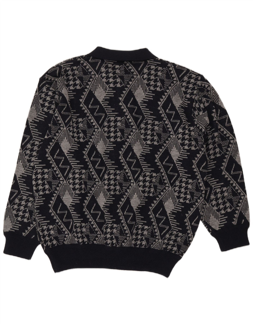 Vintage ανδρικό πουλόβερ με λαιμόκοψη XL Navy Blue Geometric