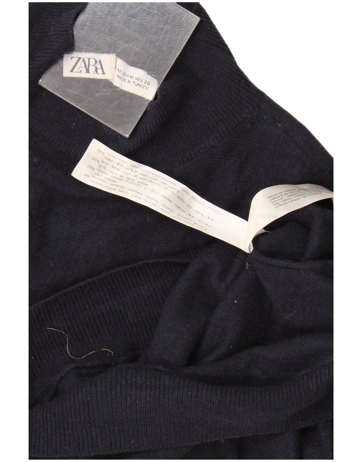 Zara γυναικείο πουλόβερ με λαιμό χελώνα UK 14 Medium Navy Blue Nylon